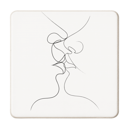 Tender Kiss on White - personalised beer coaster by Adam Regester