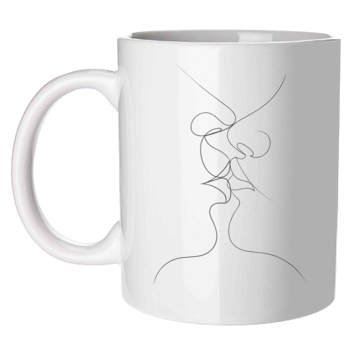 Tender Kiss on White - unique mug by Adam Regester