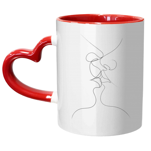 Tender Kiss on White - unique mug by Adam Regester