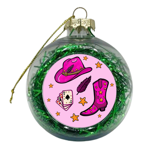 Texas Hold Em Cowgirl Pattern - xmas bauble by PixieDrew