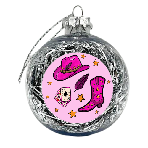 Texas Hold Em Cowgirl Pattern - xmas bauble by PixieDrew
