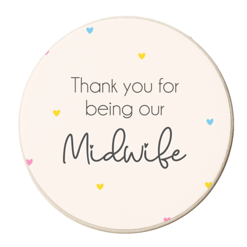 Thank You Midwife heart Design - personalised beer coaster by Lisa Wardle