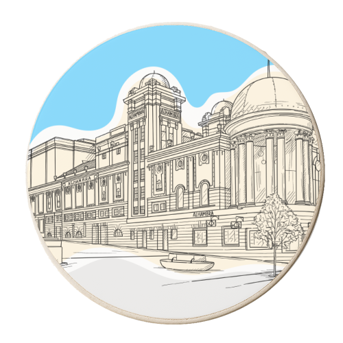 The Alhambra Theatre, Bradford, Leeds - personalised beer coaster by Adam Regester