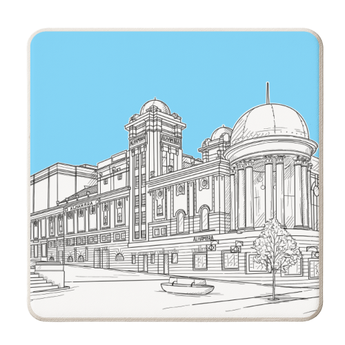 The Alhambra Theatre, Bradford, West Yorkshire (blue version) - personalised beer coaster by Adam Regester