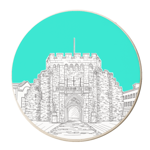 The Bargate, Southampton (UK) - Turquoise version - personalised beer coaster by Adam Regester