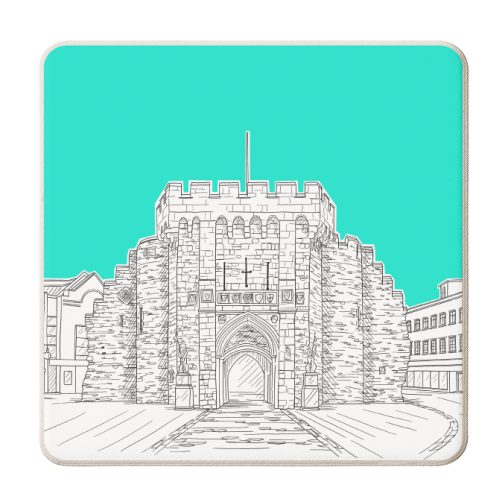 The Bargate, Southampton (UK) - Turquoise version - personalised beer coaster by Adam Regester