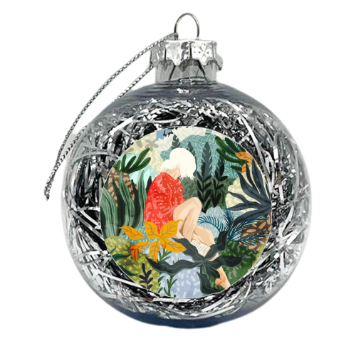 The Distracted Reader | Mindfulness Solo Travel | Bohemian Jungle Botanical Mood | Nature Book Lady - xmas bauble by Uma Prabhakar Gokhale