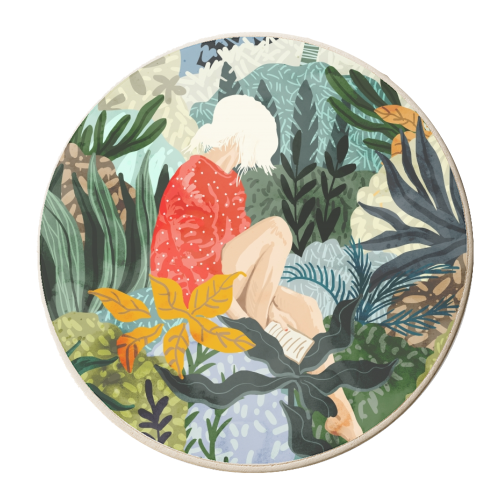 The Distracted Reader | Mindfulness Solo Travel | Bohemian Jungle Botanical Mood | Nature Book Lady - personalised beer coaster by Uma Prabhakar Gokhale