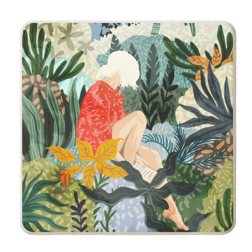 The Distracted Reader | Mindfulness Solo Travel | Bohemian Jungle Botanical Mood | Nature Book Lady - personalised beer coaster by Uma Prabhakar Gokhale