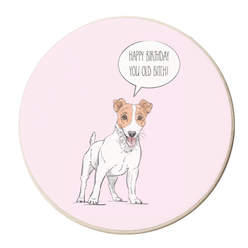 The Dog Says 'Happy Birthday You Old Bitch!' - personalised beer coaster by Adam Regester