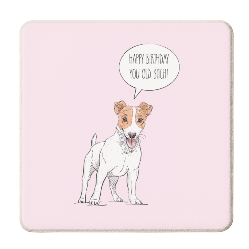 The Dog Says 'Happy Birthday You Old Bitch!' - personalised beer coaster by Adam Regester