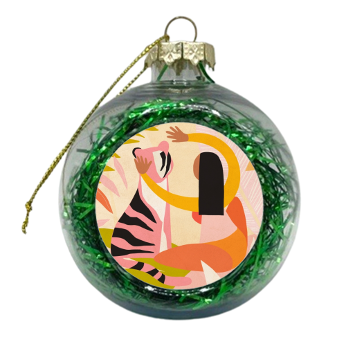 The Fearless Hug - Girl and Tiger #friendship #kindness - xmas bauble by Dominique Vari