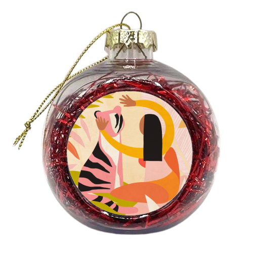 The Fearless Hug - Girl and Tiger #friendship #kindness - xmas bauble by Dominique Vari