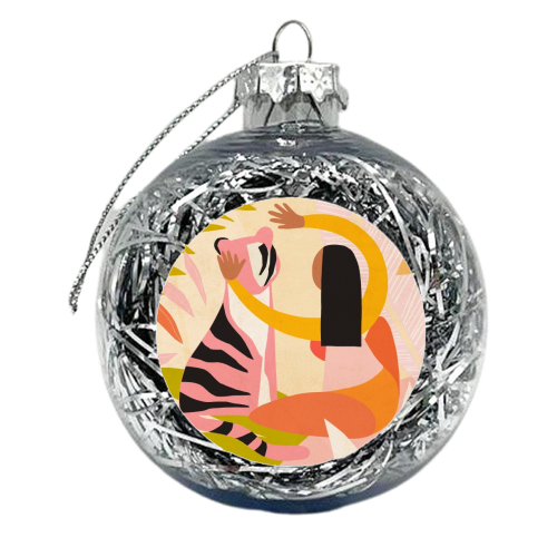 The Fearless Hug - Girl and Tiger #friendship #kindness - xmas bauble by Dominique Vari