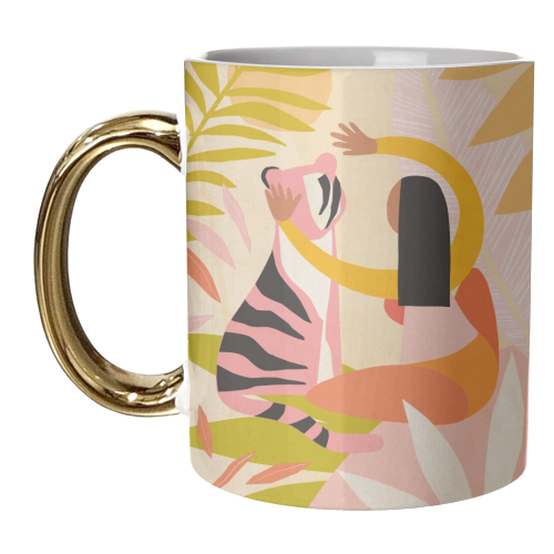 The Fearless Hug - Girl and Tiger #friendship #kindness - unique mug by Dominique Vari