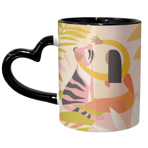 The Fearless Hug - Girl and Tiger #friendship #kindness - unique mug by Dominique Vari