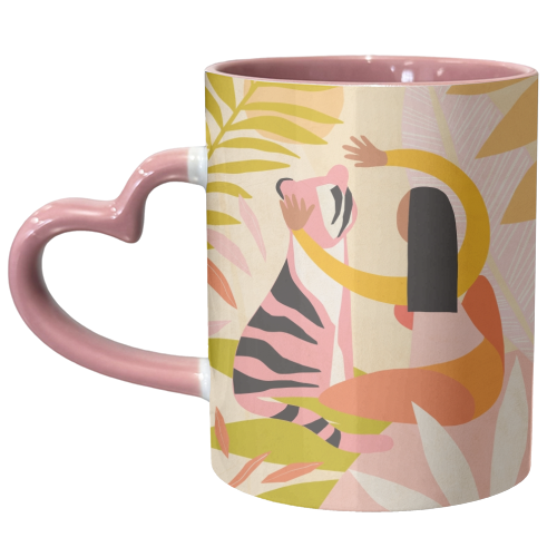 The Fearless Hug - Girl and Tiger #friendship #kindness - unique mug by Dominique Vari