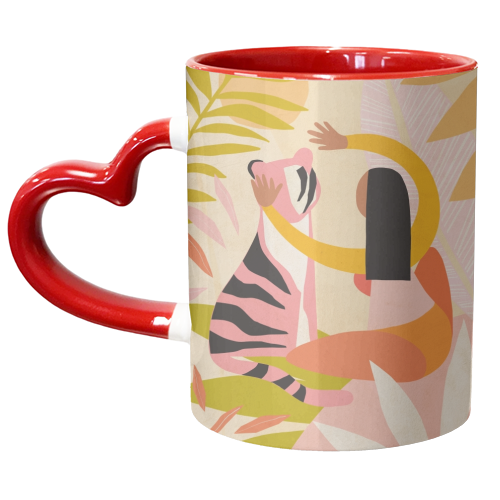 The Fearless Hug - Girl and Tiger #friendship #kindness - unique mug by Dominique Vari