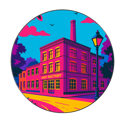The Hat Factory - Pink - Circle Sticker by Lilly Rose