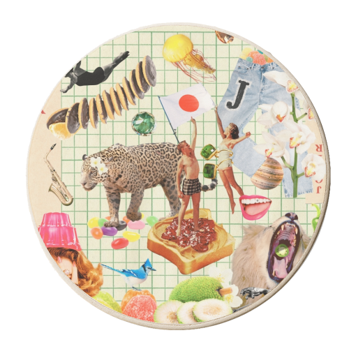 The J Card – Bold, Wild & Retro Collage Art - personalised beer coaster by OhMC! Designs