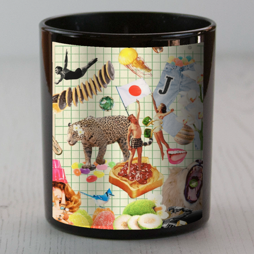 The J Card – Bold, Wild & Retro Collage Art - scented candle by OhMC! Designs