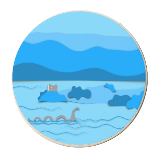The Loch Ness Monster (Blue Collage) - personalised beer coaster by Adam Regester