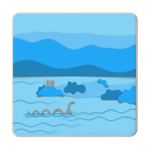 The Loch Ness Monster (Blue Collage) - personalised beer coaster by Adam Regester