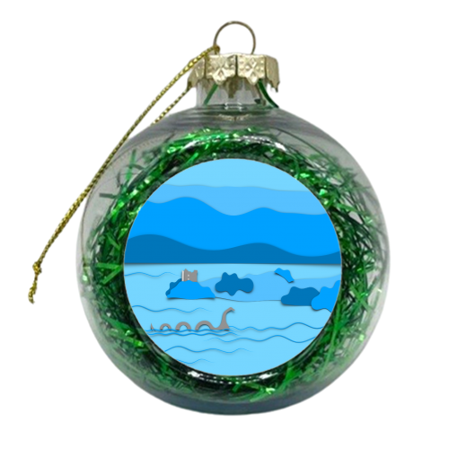 The Loch Ness Monster (Blue Collage) - xmas bauble by Adam Regester
