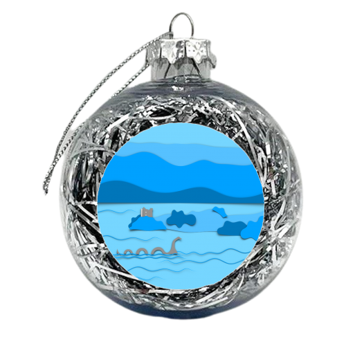 The Loch Ness Monster (Blue Collage) - xmas bauble by Adam Regester