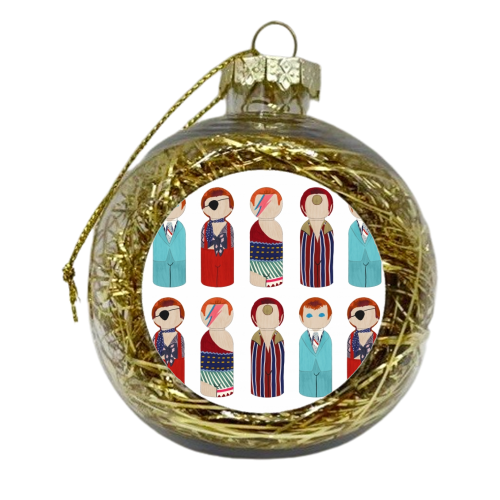 The Many Faces of Bowie - xmas bauble by Sarah Wilkinson