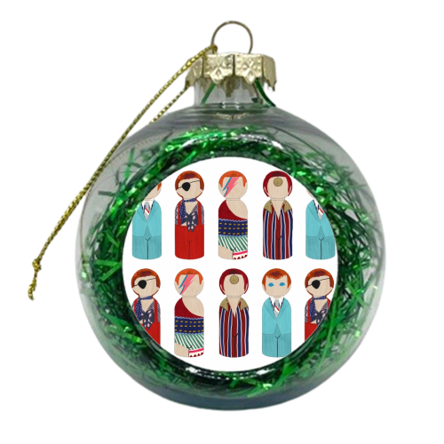 The Many Faces of Bowie - xmas bauble by Sarah Wilkinson