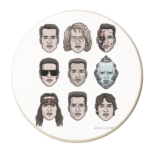 The many faces of Schwarzenegger - personalised beer coaster by Dale Cullinane