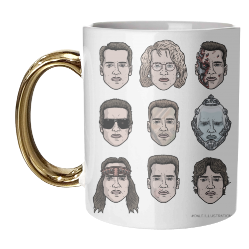 The many faces of Schwarzenegger - unique mug by Dale Cullinane