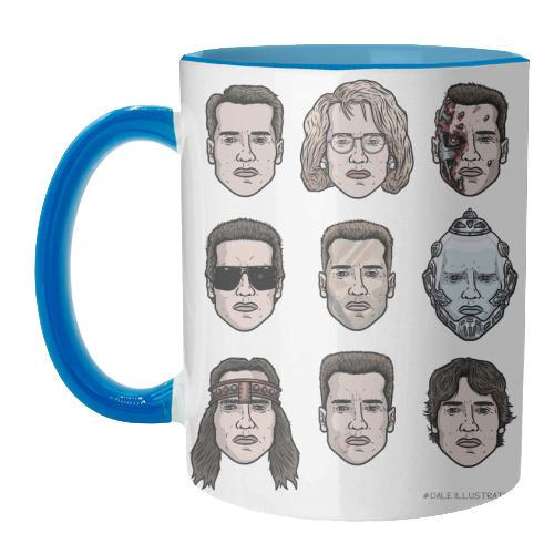 The many faces of Schwarzenegger - unique mug by Dale Cullinane
