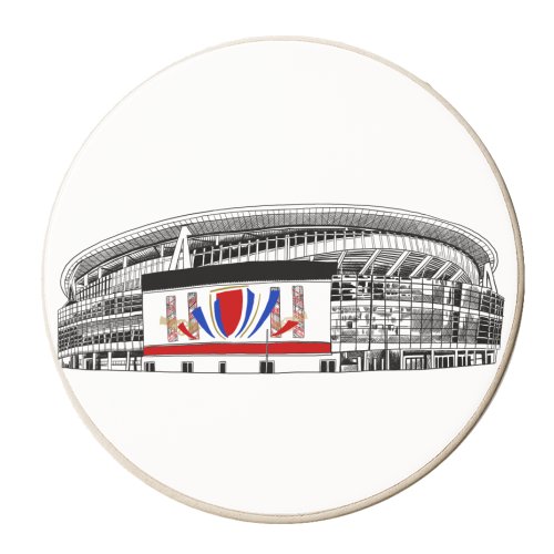 The 'New Grove' Football Stadium - personalised beer coaster by Katie Clement