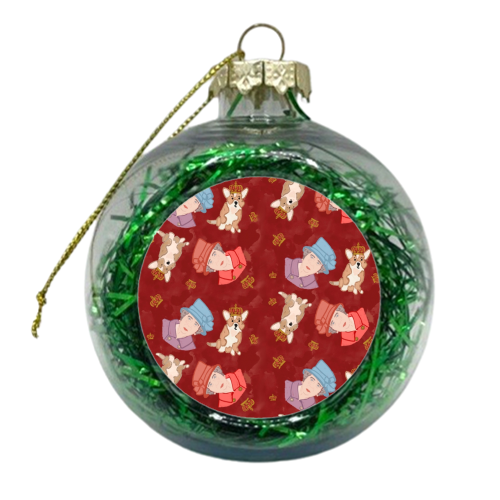 The Queen and Her Corgi - xmas bauble by Lisa Wardle