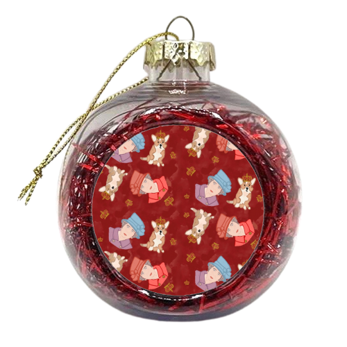 The Queen and Her Corgi - xmas bauble by Lisa Wardle