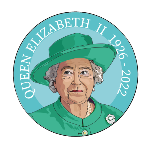 The Queen - Circle Sticker by Catherine Critchley.