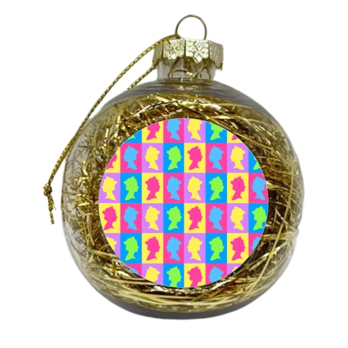 The Queen Colourful Silhouette Portrait Repeat Pattern - xmas bauble by Adam Regester