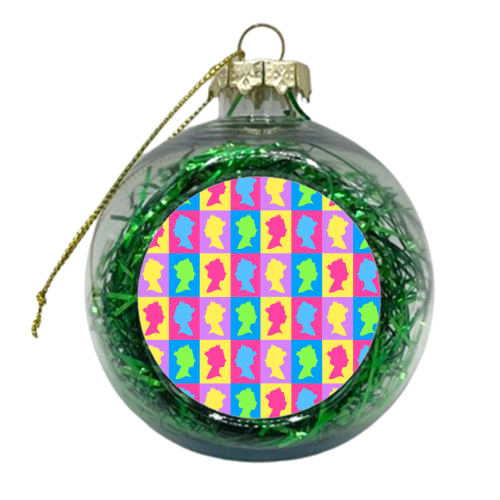 The Queen Colourful Silhouette Portrait Repeat Pattern - xmas bauble by Adam Regester