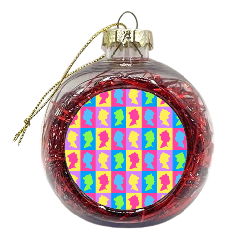 The Queen Colourful Silhouette Portrait Repeat Pattern - xmas bauble by Adam Regester