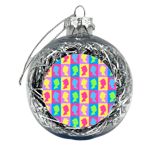 The Queen Colourful Silhouette Portrait Repeat Pattern - xmas bauble by Adam Regester