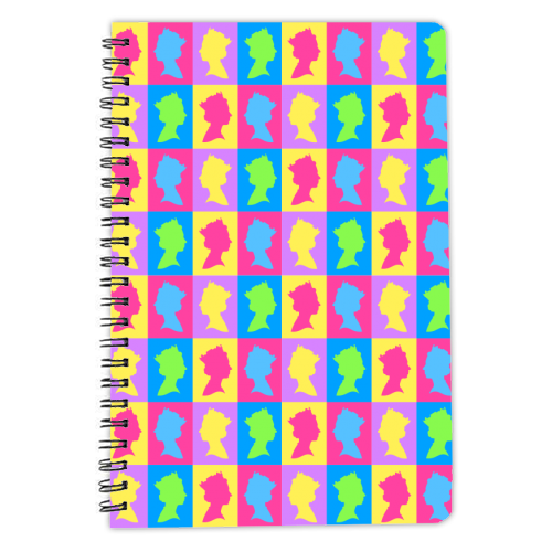The Queen Colourful Silhouette Portrait Repeat Pattern - personalised A4, A5, A6 notebook by Adam Regester