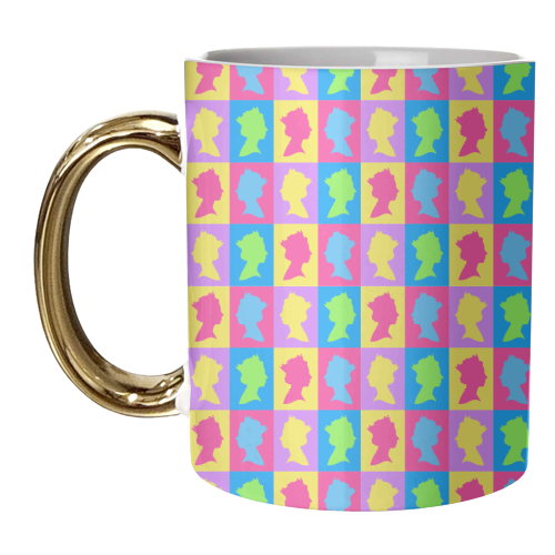 The Queen Colourful Silhouette Portrait Repeat Pattern - unique mug by Adam Regester