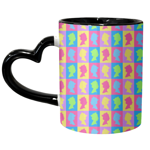 The Queen Colourful Silhouette Portrait Repeat Pattern - unique mug by Adam Regester