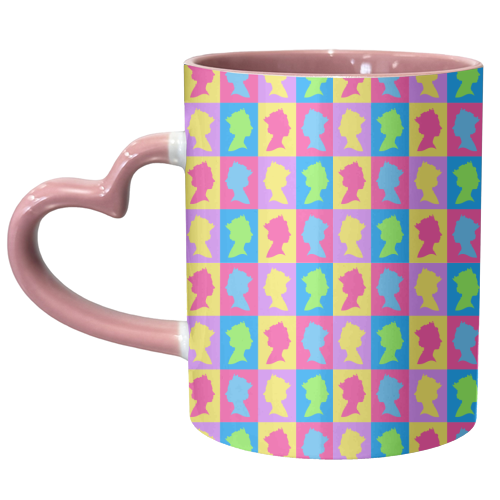 The Queen Colourful Silhouette Portrait Repeat Pattern - unique mug by Adam Regester