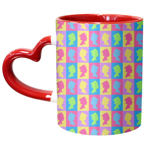 The Queen Colourful Silhouette Portrait Repeat Pattern - unique mug by Adam Regester