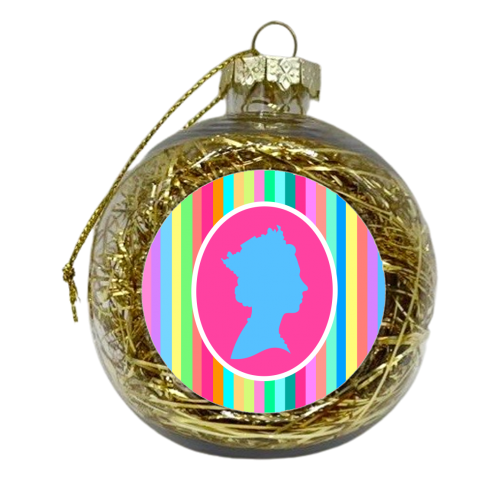 The Queen On Candy Stripes - xmas bauble by Adam Regester