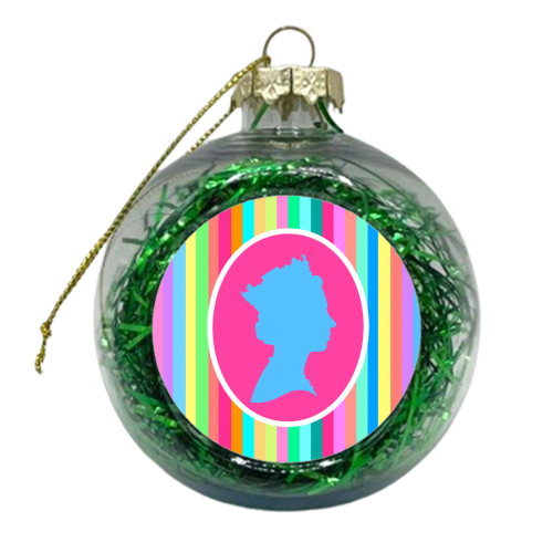 The Queen On Candy Stripes - xmas bauble by Adam Regester