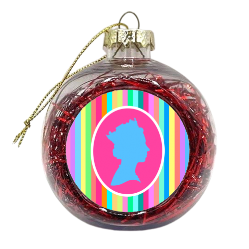 The Queen On Candy Stripes - xmas bauble by Adam Regester